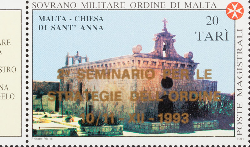 Emissione 191 – Sovrastampa commemorativa del 2° Seminario per le strategie dell’Ordine di Malta. Forte S. Angelo, 10/11 – XII – 1993